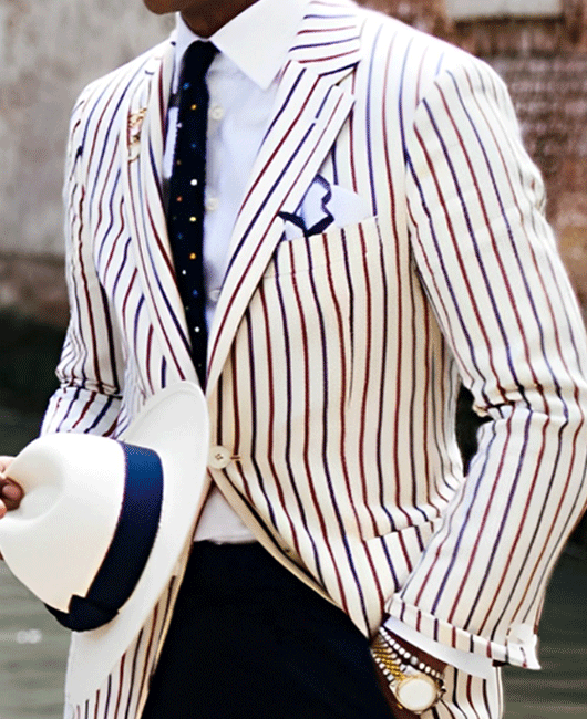 OK Classic Vertical Stripe Notch Lapel Chest Pocket Blazer