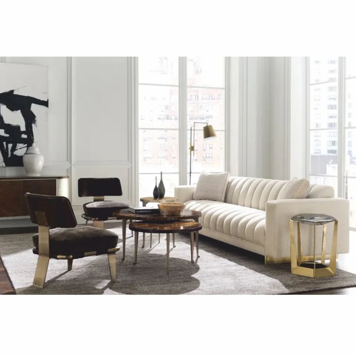 Casa Padrino Mesa de Centro de Lujo Marr¨®n / Oro ? 96 cm - Mesa de Sal¨®n Redonda