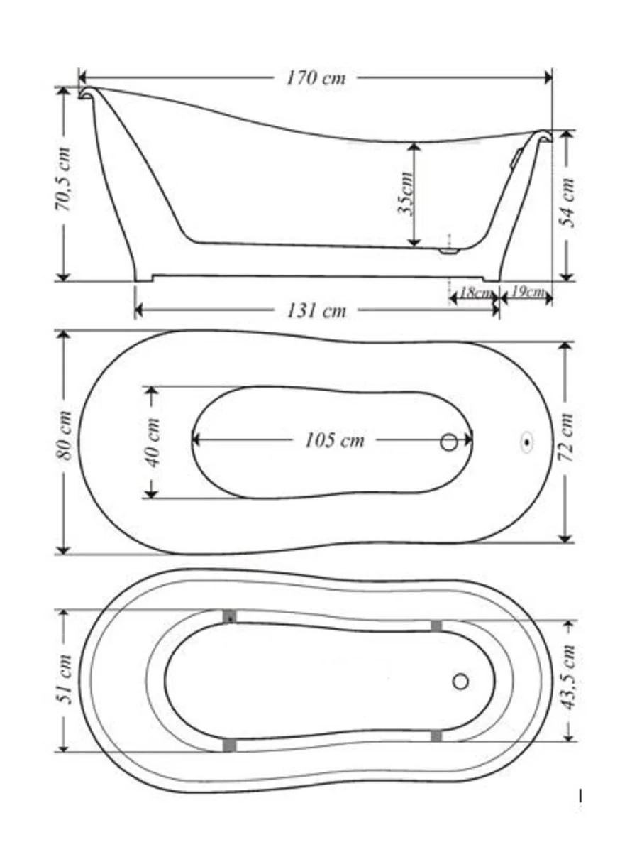 Casa Padrino Bañera Art Nouveau de Lujo Blanco 170 x 80 x H. 70,5 cm - Independiente Bañera Antigua Retro - Muebles de Baño