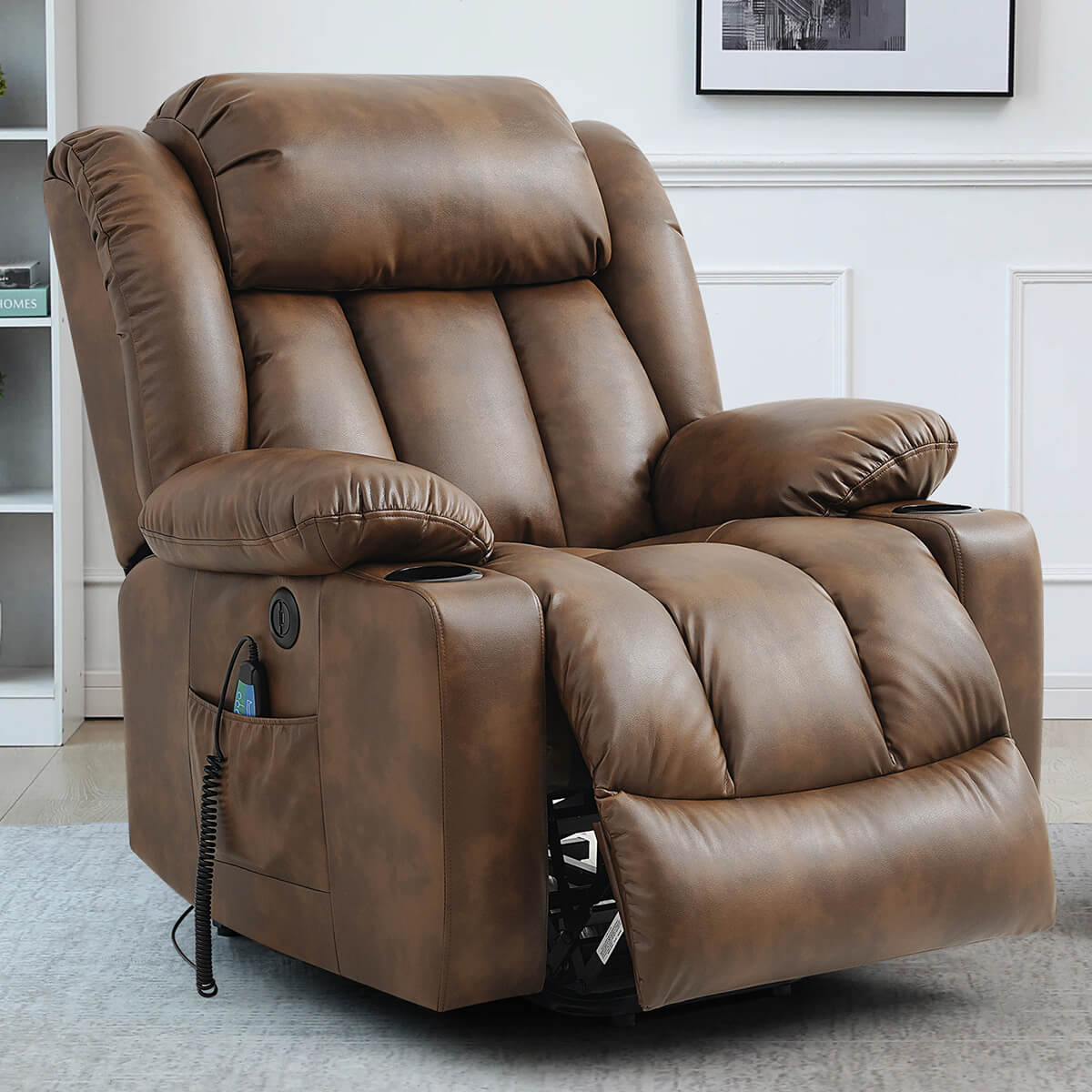 Clearance Sale Mcombo Electric lift Recliner sofa with massage and heating functions, 3 positions, 2 side pockets and cup holders, USB ports!