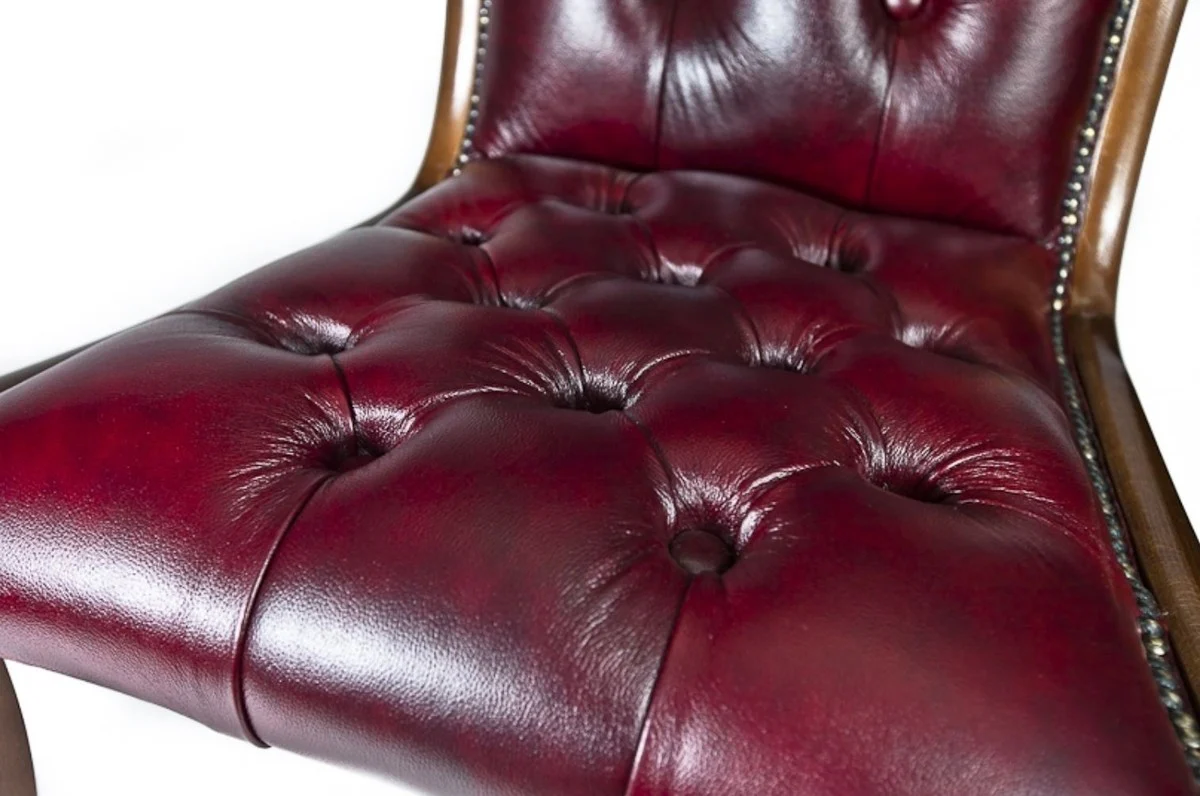 Casa Padrino silla de comedor de cuero genuino rojo vino / marrón 50 x 47 x H. 95 cm - muebles de lujo