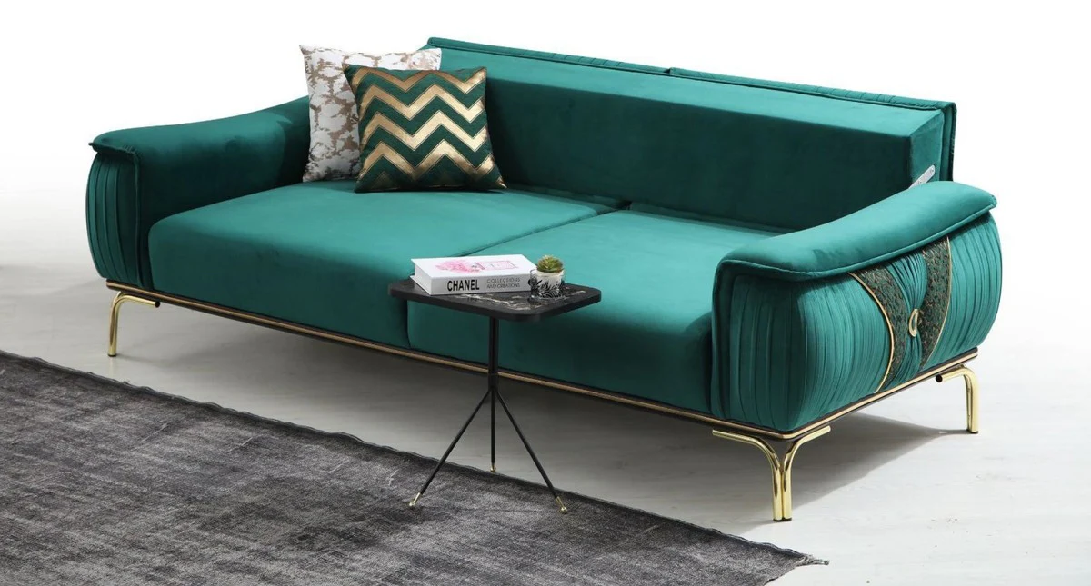 Casa Padrino sof¨¢ de sal¨®n de lujo con respaldo ajustable verde / oro 223 x 93 x A. 78 cm - Muebles de sal¨®n de lujo