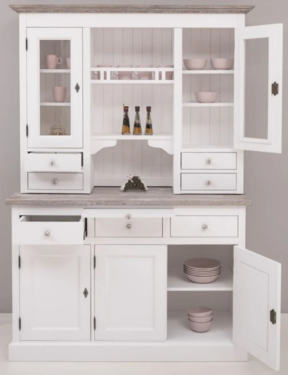 Casa Padrino gabinete de cocina de estilo campestre blanco / gris 138 x 50 x A. 197 cm - Gabinete de Cocina de 2 Piezas con 5 Puertas y 7 Cajones - Muebles de Cocina de Estilo Campestre