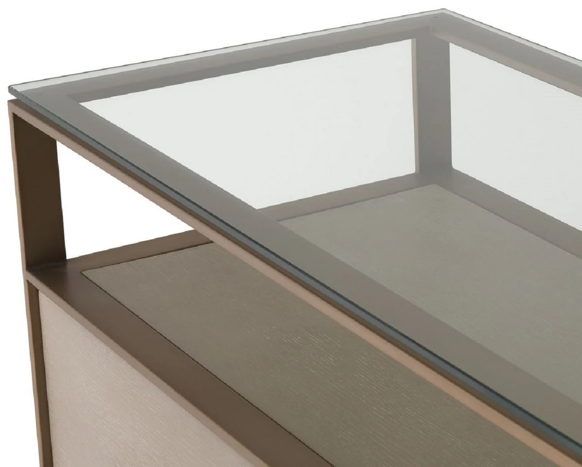 Casa Padrino Gabinete de la TV de Lujo 220 x 46 x H. 56,5 cm - Aparador con Tapa de Vidrio y 2 Cajones - Muebles de Sal¨®n de Lujo