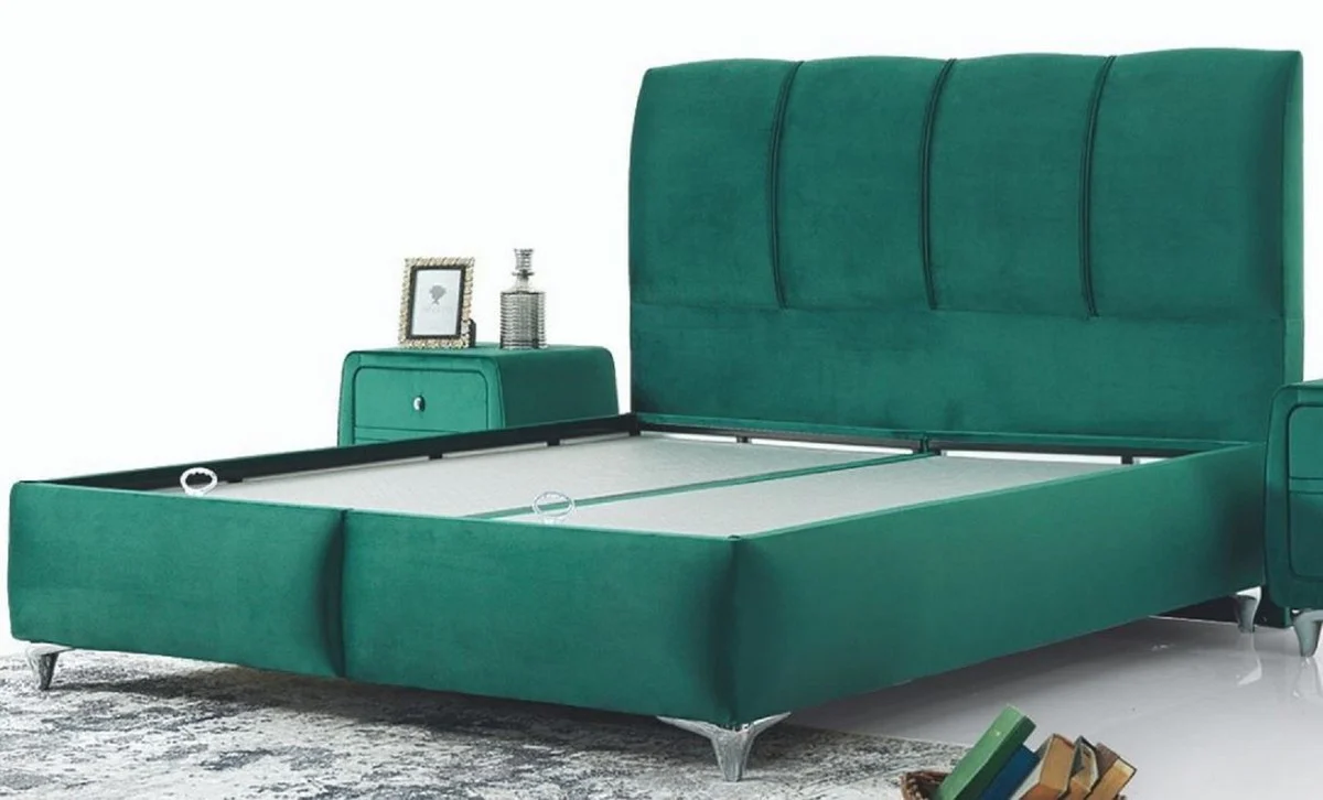 Casa Padrino cama doble de lujo verde / plata - Cama moderna de madera maciza - Muebles de Dormitorio y de Hotel Moderno - Colección de Lujo