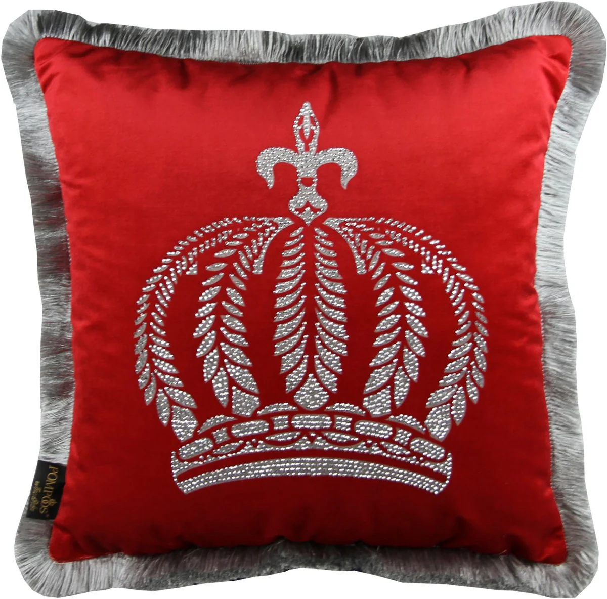 Harald Gl??ckler luxury decorative pillow Pomp??s by Casa Padrino red / silver crown with rhinestones - Gl??ckler pillow