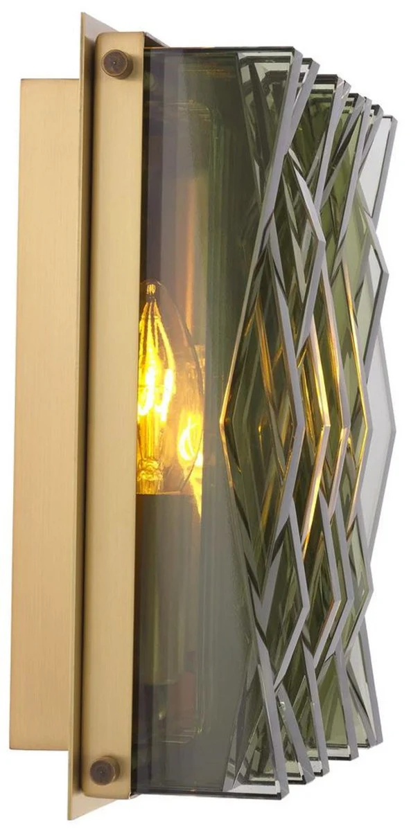 Casa Padrino lámpara de pared de lujo latón antiguo / verde 24 x 9 x A. 24 cm - Elegante aplique de metal con pantalla de vidrio - Lámparas de Lujo