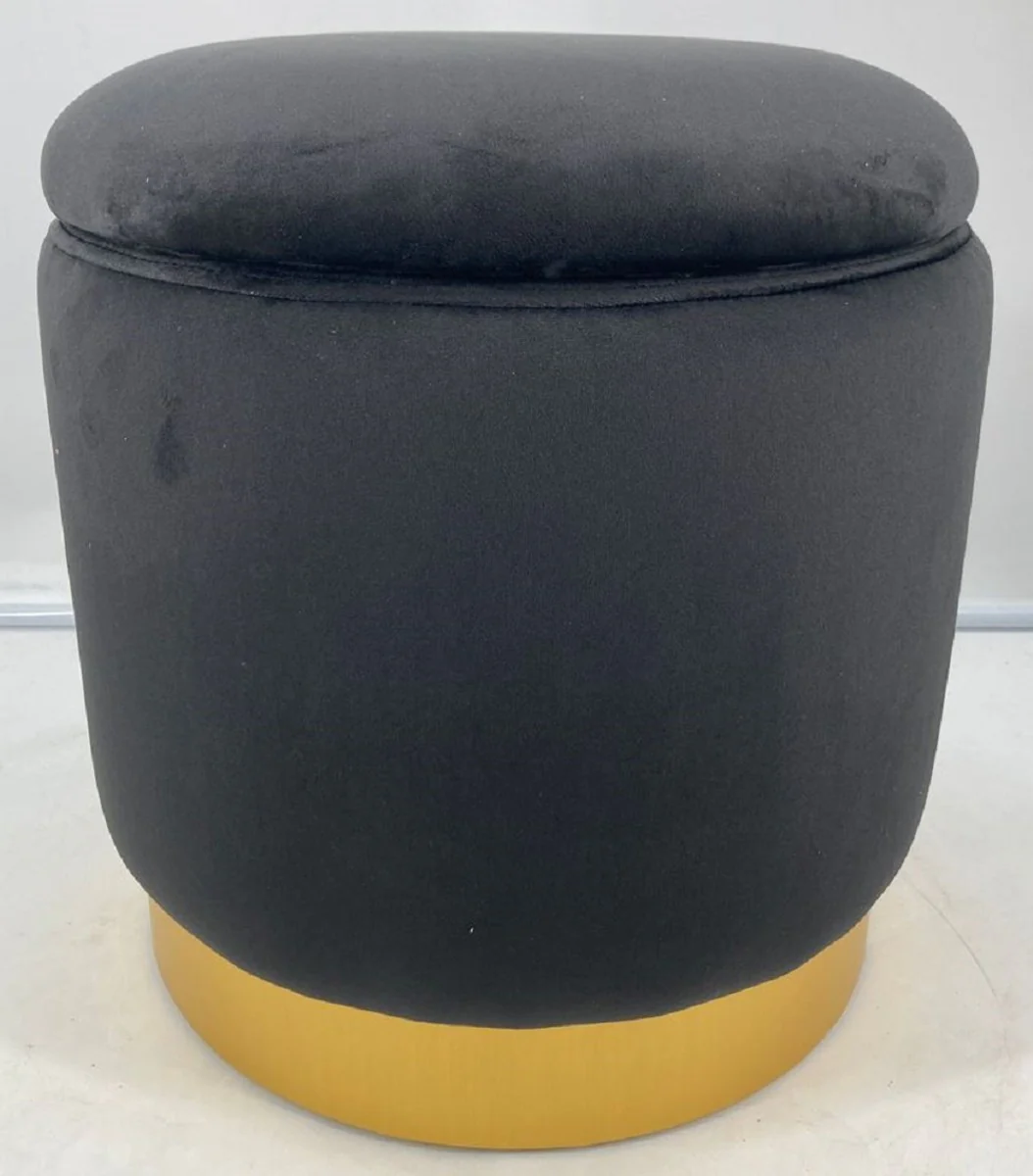 Casa Padrino taburete de lujo gris / oro ? 41 x A. 43 cm - Taburete redondo de terciopelo con tapa y espacio de almacenamiento - Muebles de Sal¨®n