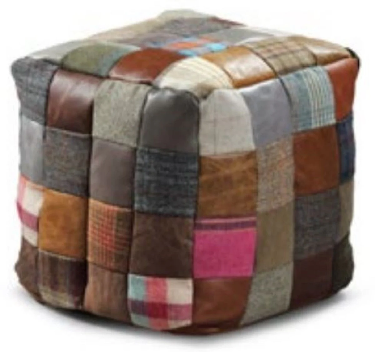 Casa Padrino taburete de cuero de lujo multicolor 45 x 45 x A. 45 cm - Taburete en forma de cubo con cuero genuino - Reposapi¨¦s - Muebles de sal¨®n