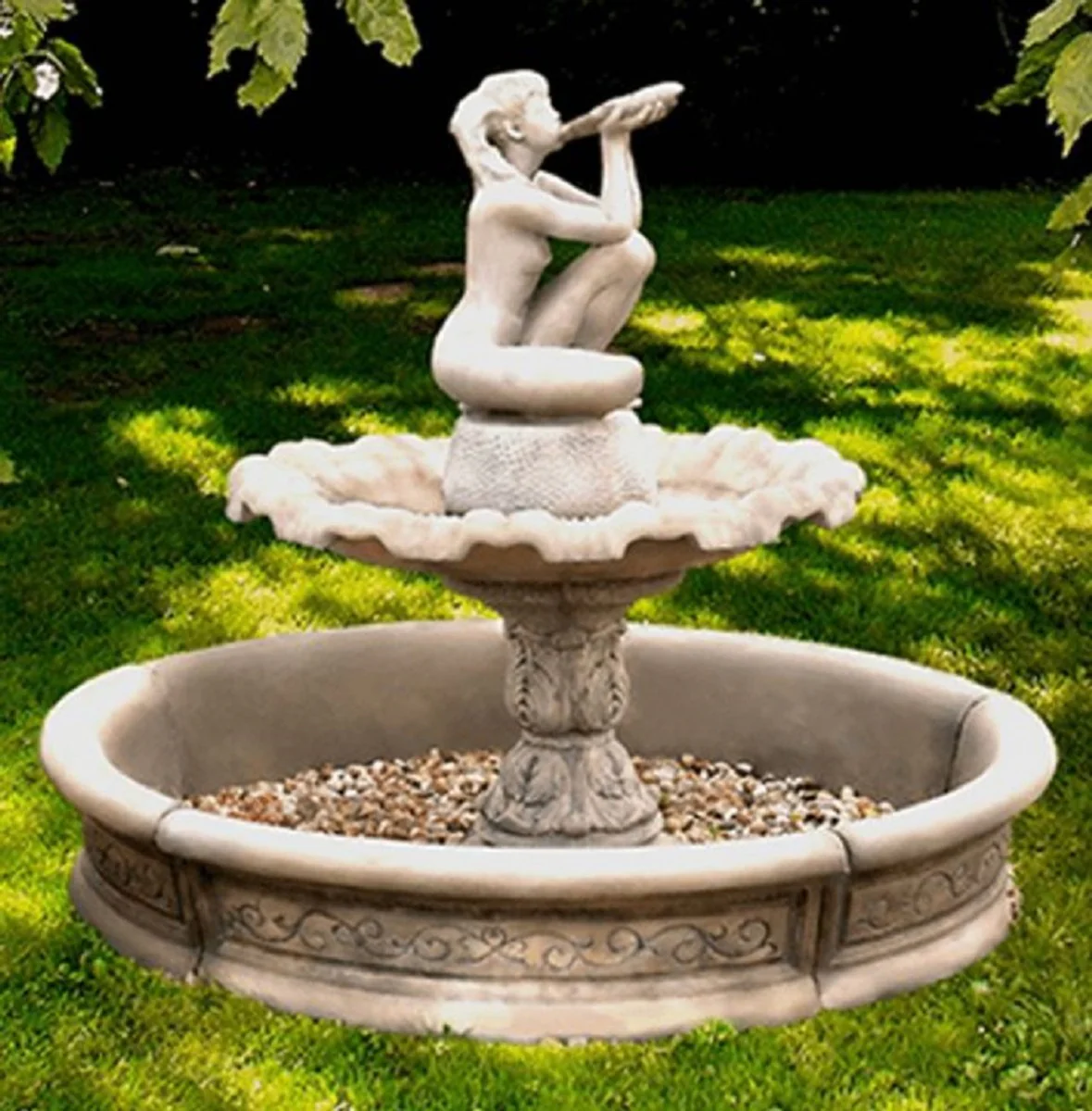 Casa Padrino borde de fuente barroco gris Ø 192 x A. 36 cm - Borde de fuente de jardín redondo - Magnífica decoración de jardín en estilo barroco