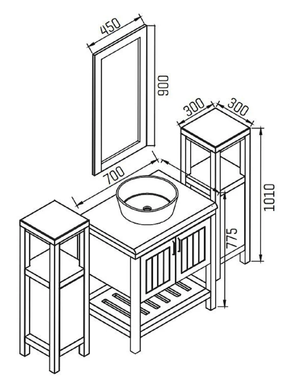 Casa Padrino Conjunto de Baño Estilo Campestre Azul / Marrón - 1 Mesa de Lavabo de Baño con Lavabo de Cerámica & 2 Mueble de Baño con Estantería & 1 Espejo de Pared - Mueble Baño Estilo Campestre