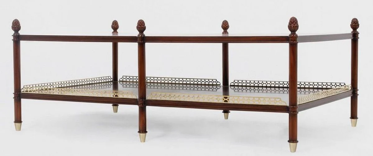 Casa Padrino mesa de centro Art Nouveau de lujo marr¨®n / oro / lat¨®n 129 x 81 x A. 48 cm - Mesa de sal¨®n de caoba noble - Muebles de Sal¨®n - Calidad de Lujo