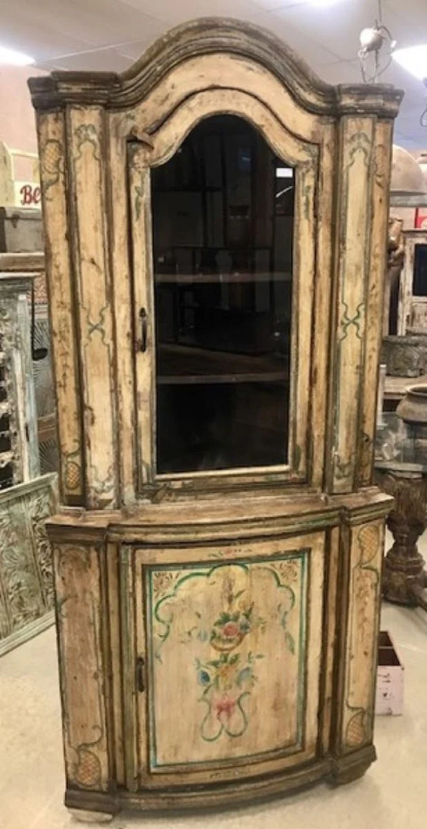 Casa Padrino armario de esquina de estilo campestre vintage natural / multicolor 95 x 65 x A. 200 cm - Armario de madera maciza con 2 puertas - Armario de cocina - Muebles de estilo campestre