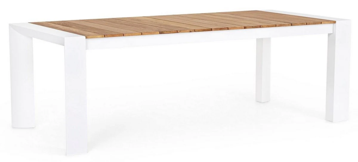 Casa Padrino mesa de jard¨ªn de lujo natural / blanco 228-294 x 100 x A. 75 cm - Mesa de comedor de jard¨ªn extensible con tablero de teca y patas de aluminio - Muebles de jard¨ªn y terraza de lujo