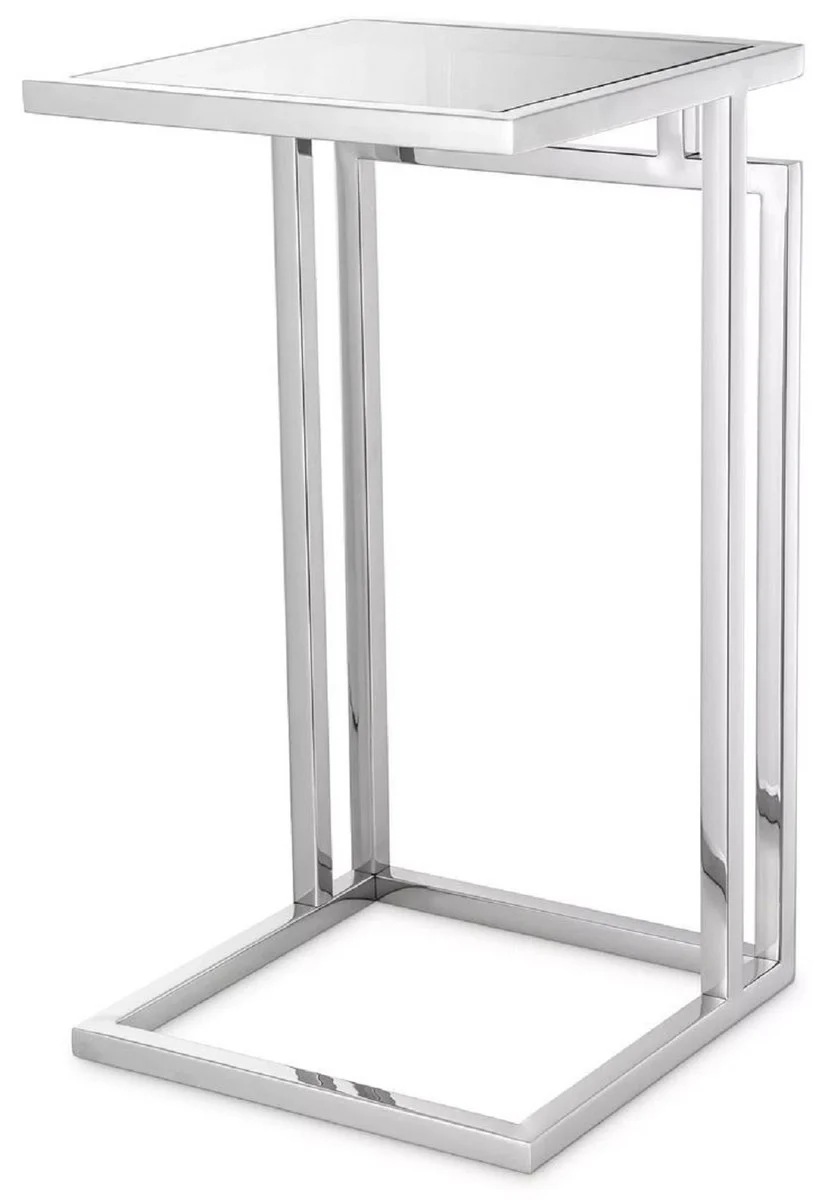 Casa Padrino mesa auxiliar de lujo plata / gris 33 x 33 x A. 60 cm - Mesa de acero inoxidable con tapa de vidrio - Muebles de sal¨®n - Muebles de lujo - Instalaci¨®n de lujo - Interior de lujo