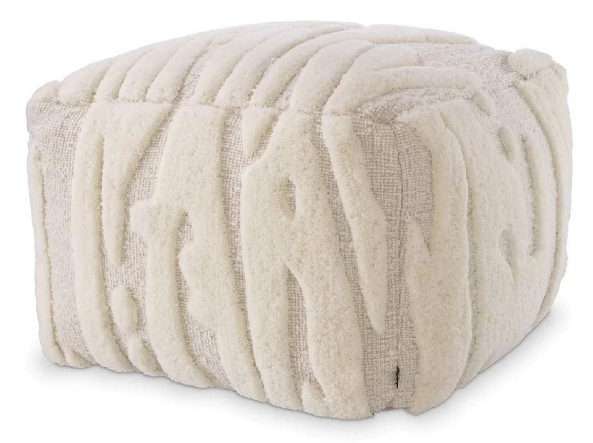 Casa Padrino taburete de lujo marfil 60 x 60 x A. 40 cm - Puf de sal¨®n cuadrado con lana de Nueva Zelanda tejida a mano - Muebles de sal¨®n - Muebles de lujo - Interiores de lujo