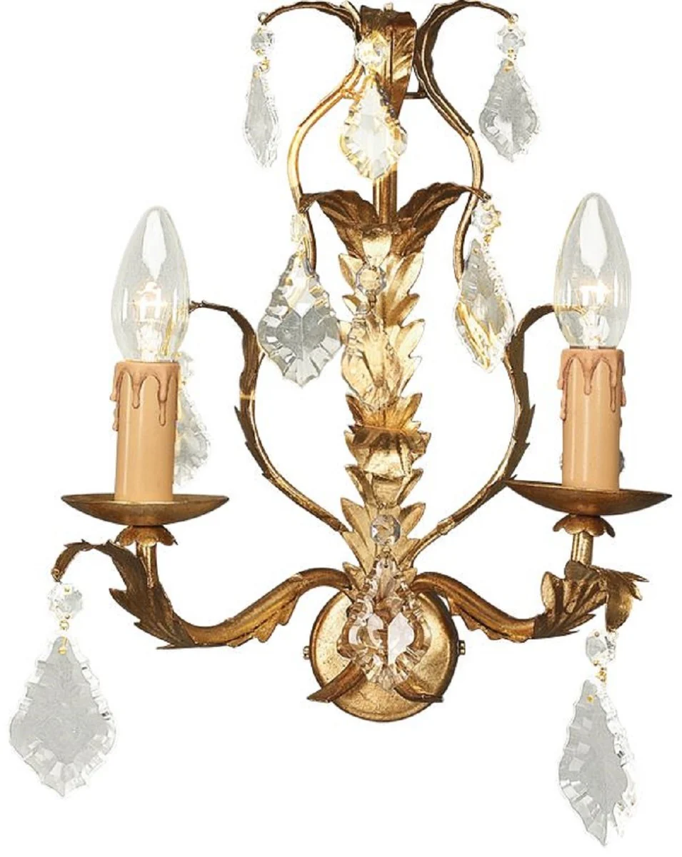 Casa Padrino lámpara de pared doble barroco de lujo oro antiguo 28 x 17 x A. 34 cm - Lámpara de pared de cristal - Lámpara de pared de salón estilo barroco - Luces barrocas - Hecho en Italia