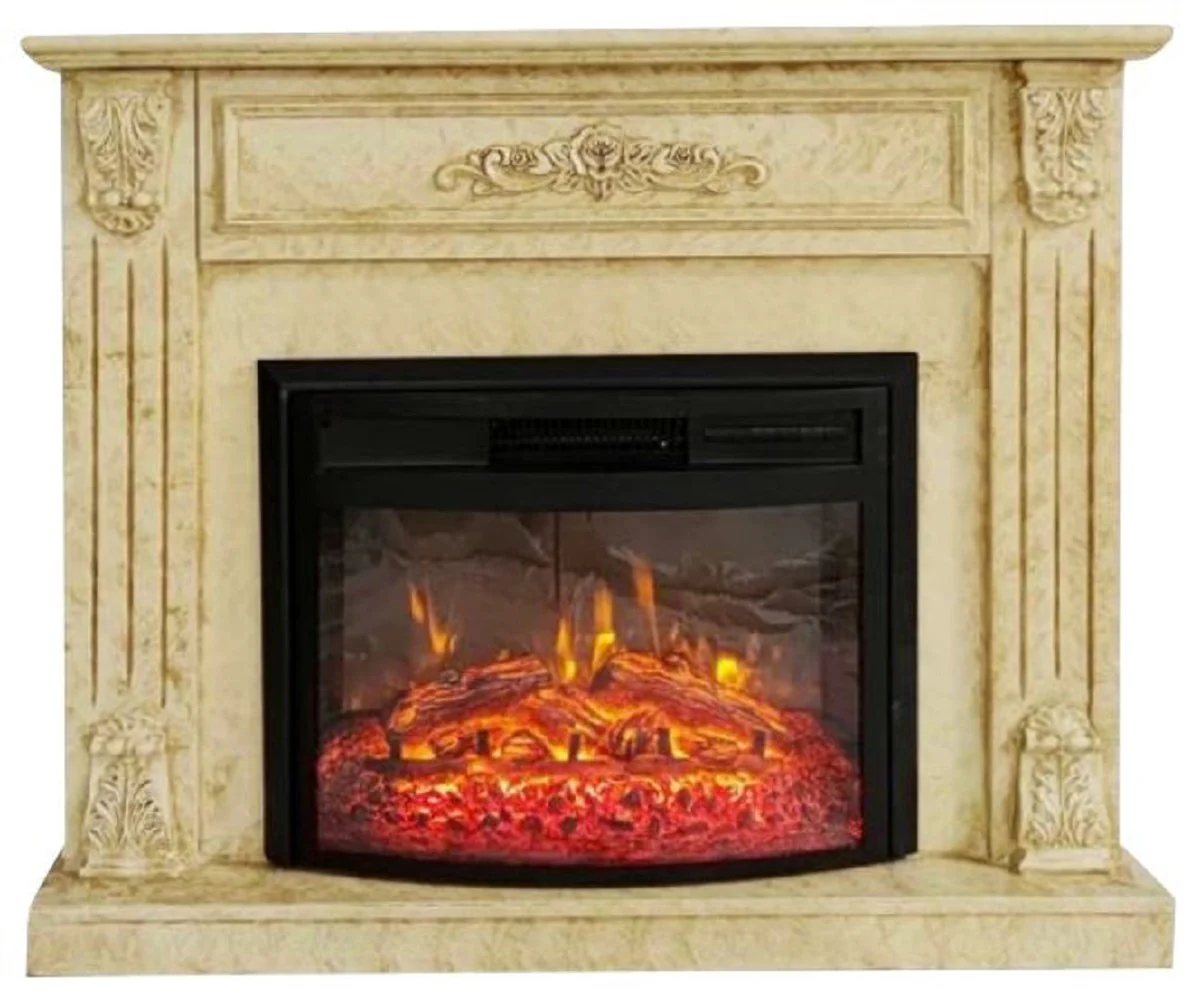 Casa Padrino chimenea el¨¦ctrica barroca amarillo / negro 117 x 31 x A. 94 cm - Chimenea decorativa de sal¨®n con mando a distancia - Muebles de sal¨®n estilo barroco - Chimeneas el¨¦ctricas barrocos