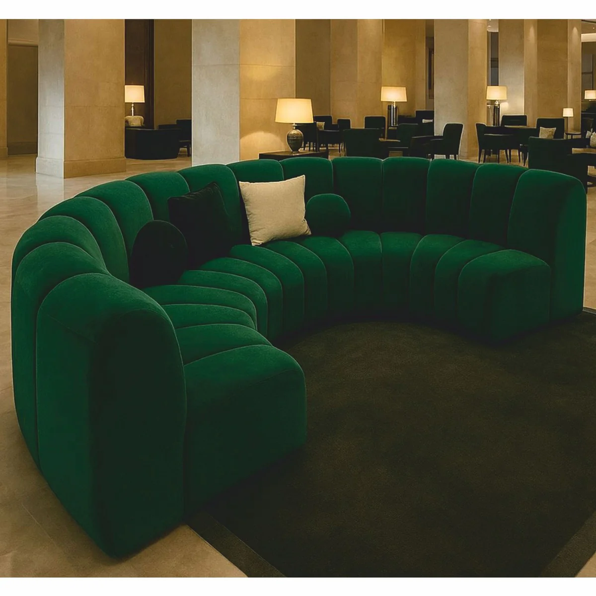 Casa Padrino Sof¨¢ de Lujo Verde Oscuro 330 cm - Sof¨¢ de Sal¨®n Curvo - Muebles de Lujo