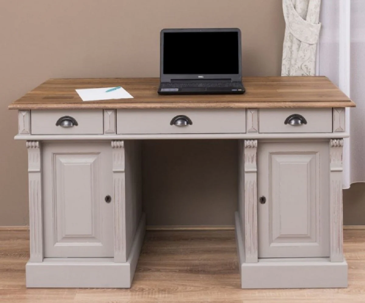 Casa Padrino escritorio de estilo campestre shabby chic gris antiguo / marr¨®n 140 x 70 x A. 78 cm - Mesa de oficina de estilo campestre - Muebles de oficina de estilo campestre shabby chic