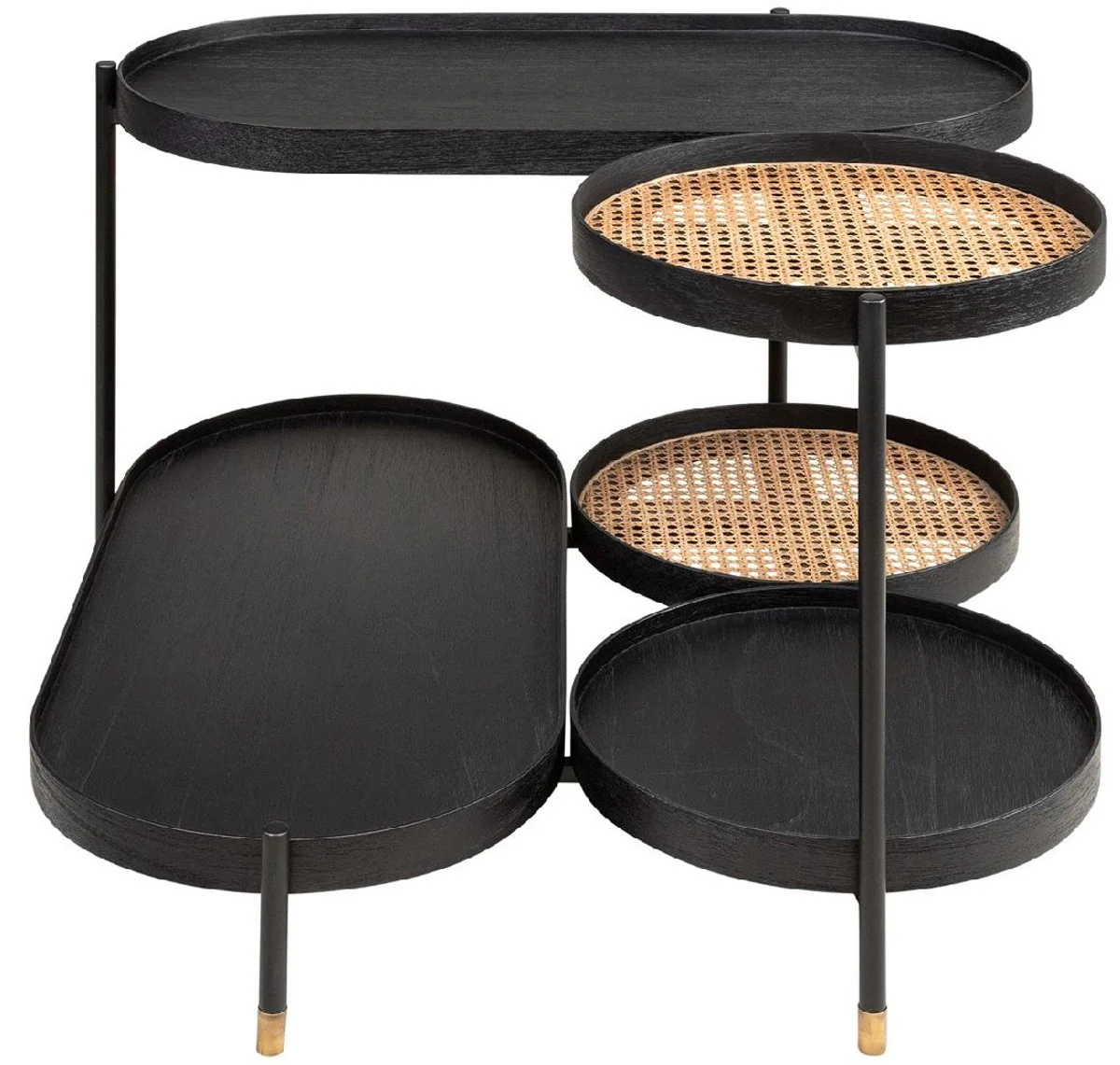 Casa Padrino mesa de centro de lujo negro / natural / lat¨®n 82,8 x 83,5 x A. 53 cm - Mesa de sal¨®n de madera de mindi y rat¨¢n con estructura de acero - Muebles de lujo - Instalaci¨®n de lujo