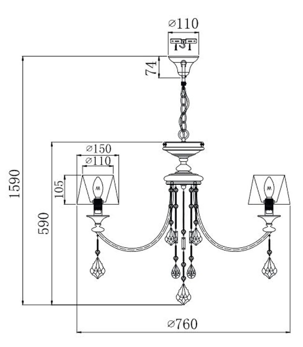 Casa Padrino Baroque Crystal Chandelier 5 Flames Beige Ø 76 x H. 59 cm - Baroque Style Furniture