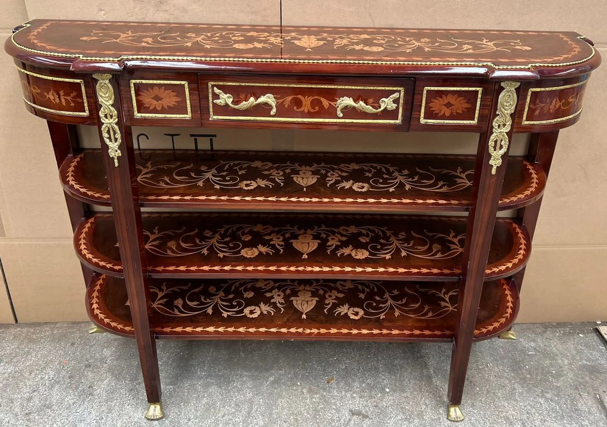 Casa Padrino consola barroco marr¨®n oscuro / marr¨®n marqueter¨ªa / oro - Consola de estilo barroco hecha a mano - Magn¨ªfica consola de estilo barroco - Muebles barrocos - Muebles de estilo barroco