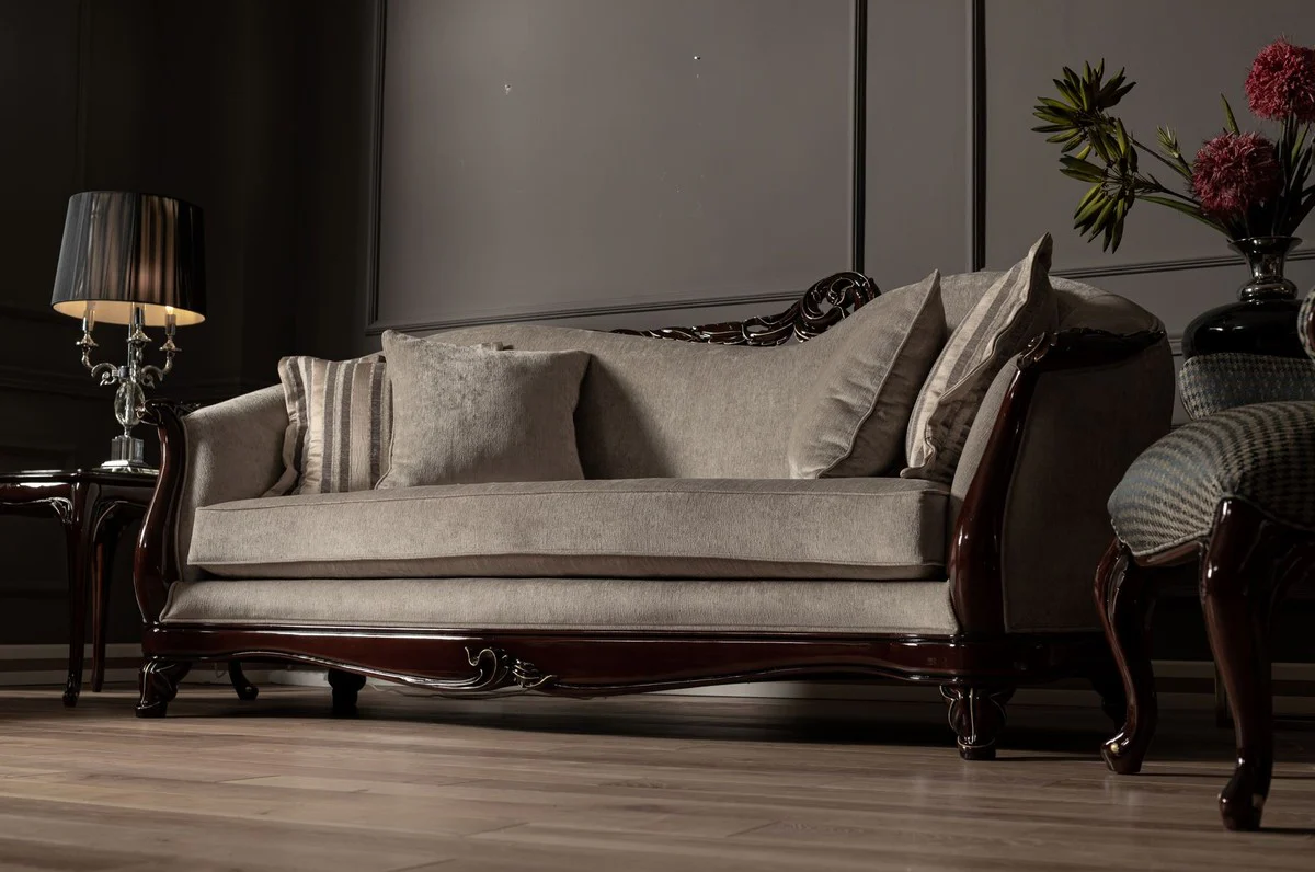 Casa Padrino sof¨¢ barroco de lujo beige / marr¨®n oscuro / oro - Sof¨¢ de sal¨®n hecho a mano en estilo barroco - Muebles de sal¨®n barrocos