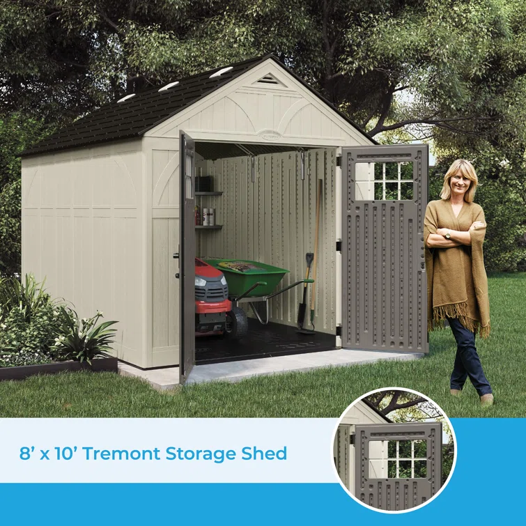 Suncast Outdoor Vanilla 8 ft. W x 10 ft. D Resin Storage Shed