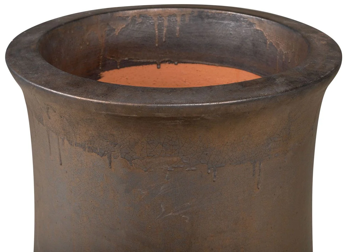 Casa Padrino maceta Art Nouveau bronce Ø 46 x A. 60 cm - Maceta Redondo Hecho a Mano de Terracota - Accesorios de Decoración de Jardín y Terraza