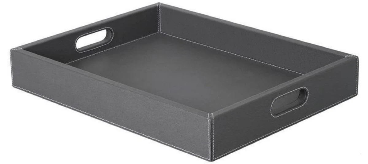 Casa Padrino bandeja de lujo grafito 46 x 35 x A. 7 cm - Bandeja de servicio rectangular con cuero de alta calidad - Accesorios de Gastronom¨ªa