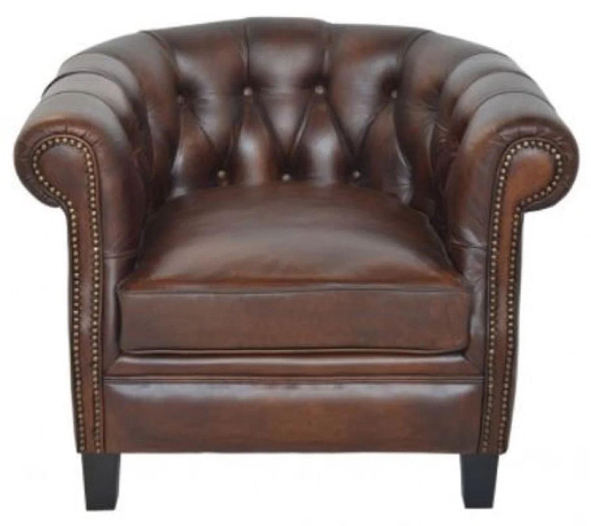 Casa Padrino sill¨®n de cuero Chesterfield de lujo marr¨®n oscuro / negro 80 x 80 x A. 66 cm - Sill¨®n de sal¨®n de cuero aut¨¦ntico - Muebles de Sal¨®n Chesterfield