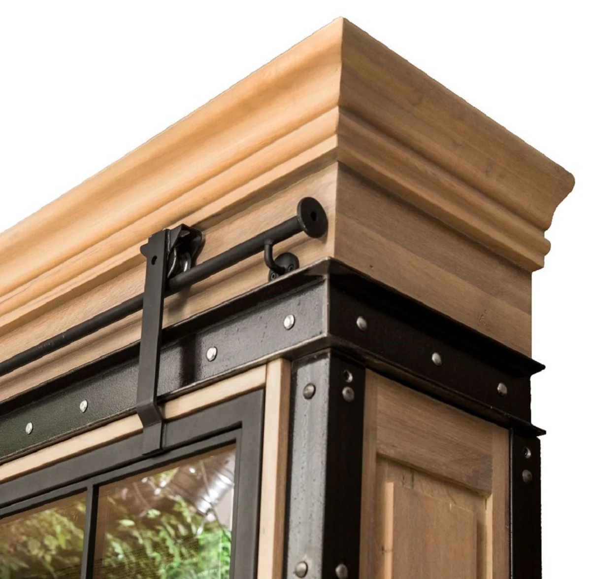 Casa Padrino armario de libros de estilo industrial de lujo natural / negro 245,5 x 42 x A. 247 cm - Armario de madera maciza con puerta corredera - Mueble de salón - Muebles de estilo industrial