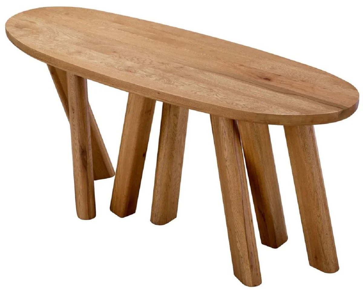 Casa Padrino consola de lujo marr¨®n 160 x 54,5 x A. 76,5 cm - Mesa consola ovalada con tablero de roble macizo - Muebles de madera maciza - Muebles de lujo - Calidad de lujo