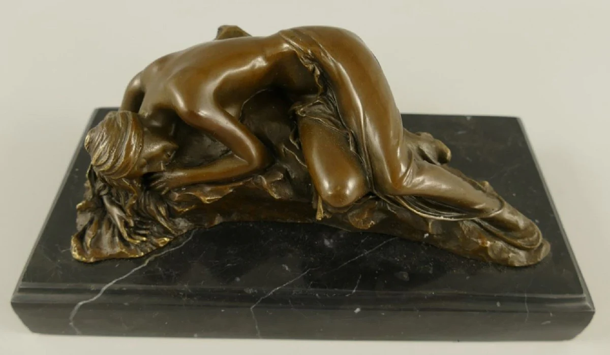 Casa Padrino escultura de bronce de lujo mujer dormida bronce / negro 22 x 11 x A. 10 cm - Figura de bronce con base de mármol - Accesorios de decoración de escritorio