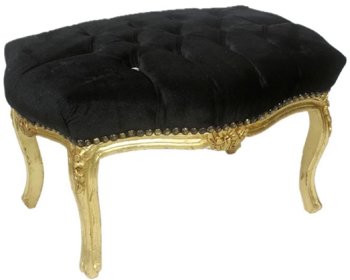 Casa Padrino taburete barroco negro / oro 60 x 40 x A. 35 cm - Taburete barroco hecho a mano con pedrer¨ªa - Muebles de estilo barroco