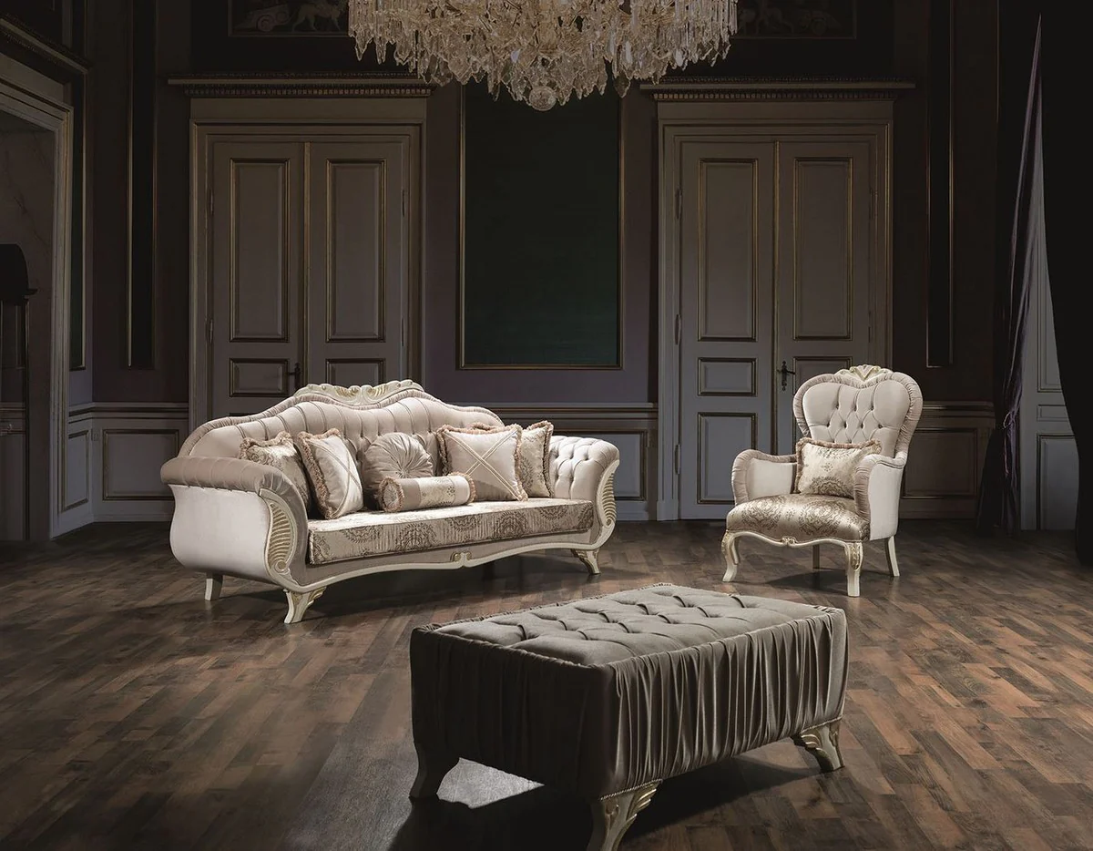 Casa Padrino mesa de centro barroco de lujo gris / crema / oro 100 x 80 x A. 45 cm - Mesa de sal¨®n con pedrer¨ªa - Muebles de sal¨®n de estilo barroco