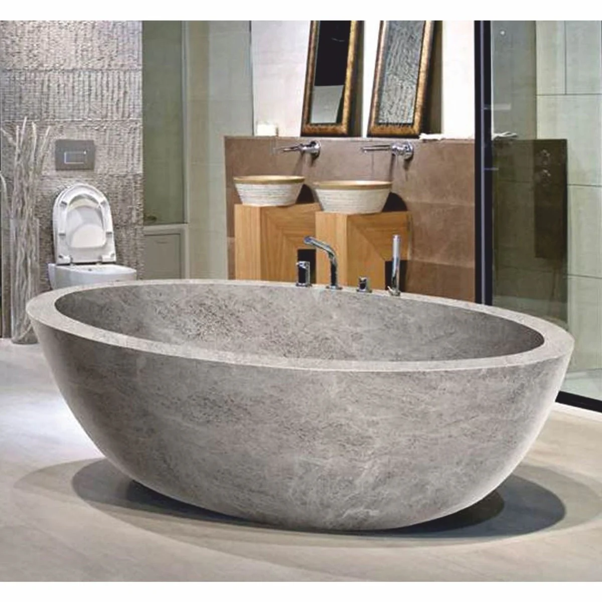 Casa Padrino bañera de lujo independiente de mármol gris 178 cm - Interior de baño