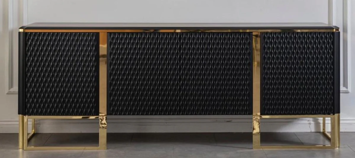 Casa Padrino aparador de lujo negro / oro 220 x 50 x A. 83 cm - Armario noble de madera maciza con 4 puertas - Muebles de Lujo - Calidad de Lujo