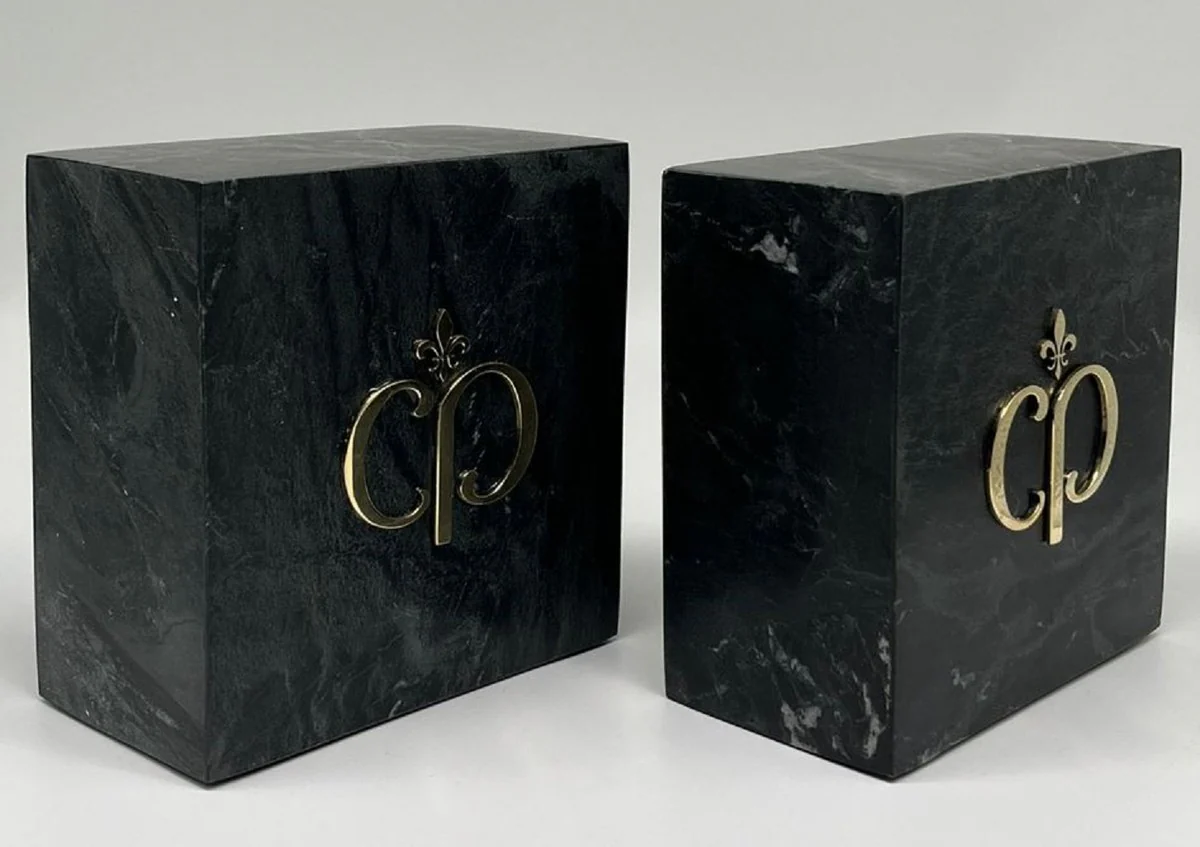 Casa Padrino conjunto de sujetalibros decorativos de m¨¢rmol de lujo negro / oro