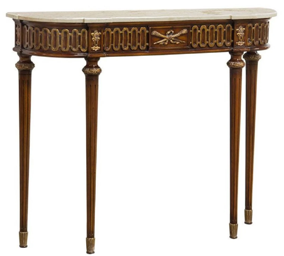 Casa Padrino consola barroco de lujo marr¨®n / oro / crema - Consola de madera maciza hecha a mano con elegantes decoraciones y tapa de m¨¢rmol - Muebles Barrocos