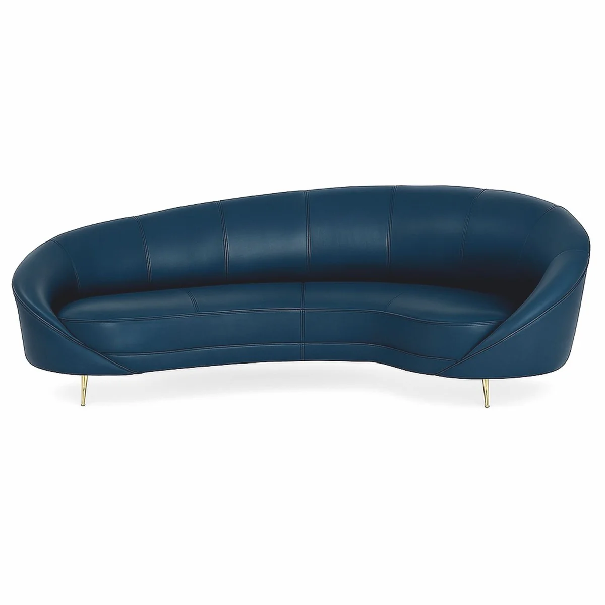 Casa Padrino Sof¨¢ de Cuero de Lujo Azul / Lat¨®n 230 cm - Muebles de Cuero Genuino