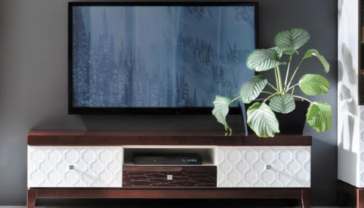 Casa Padrino aparador de lujo con 3 cajones blanco / marrón brillante 171.4 x 45 x H. 49 cm - Muebles de Sala