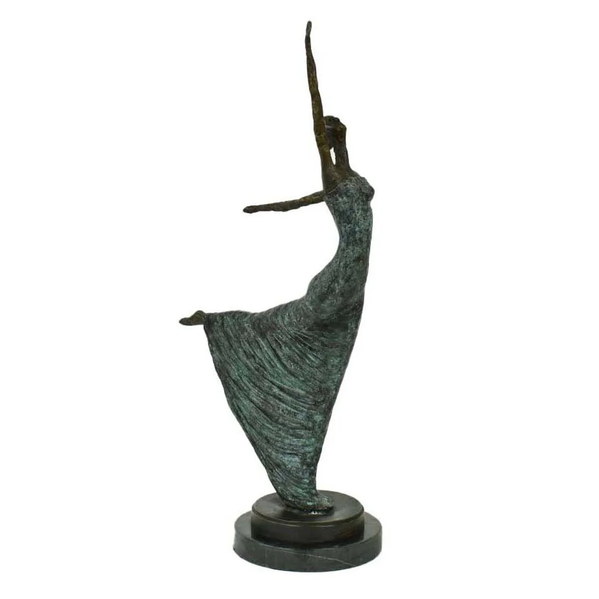 Casa Padrino escultura de bronce Art Nouveau de lujo bailarina bronce verde antiguo sobre base de mármol H 53,5 cm - figura de bronce - figura decorativa - accesorios decorativos