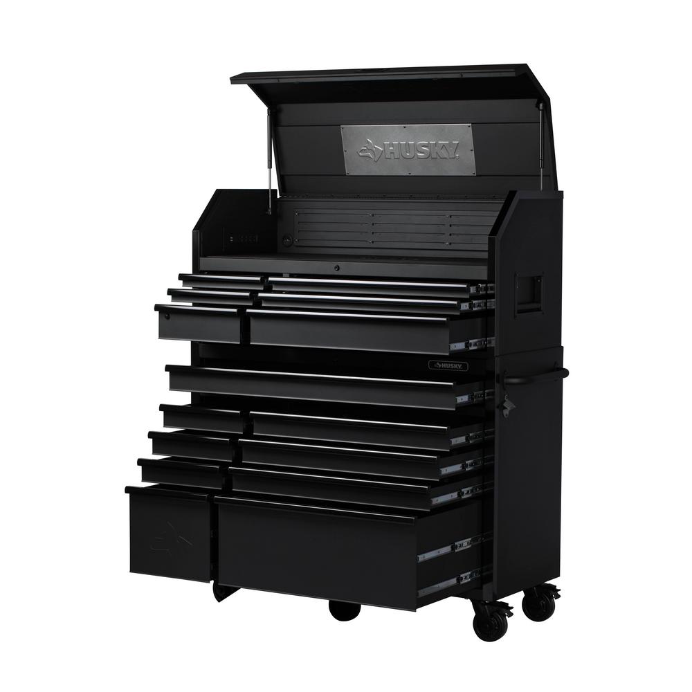 HEAVY-DUTY 52 IN. W 15-DRAWER, DEEP COMBINATION TOOL CHEST AND ROLLING CABINET SET IN MATTE BLACK