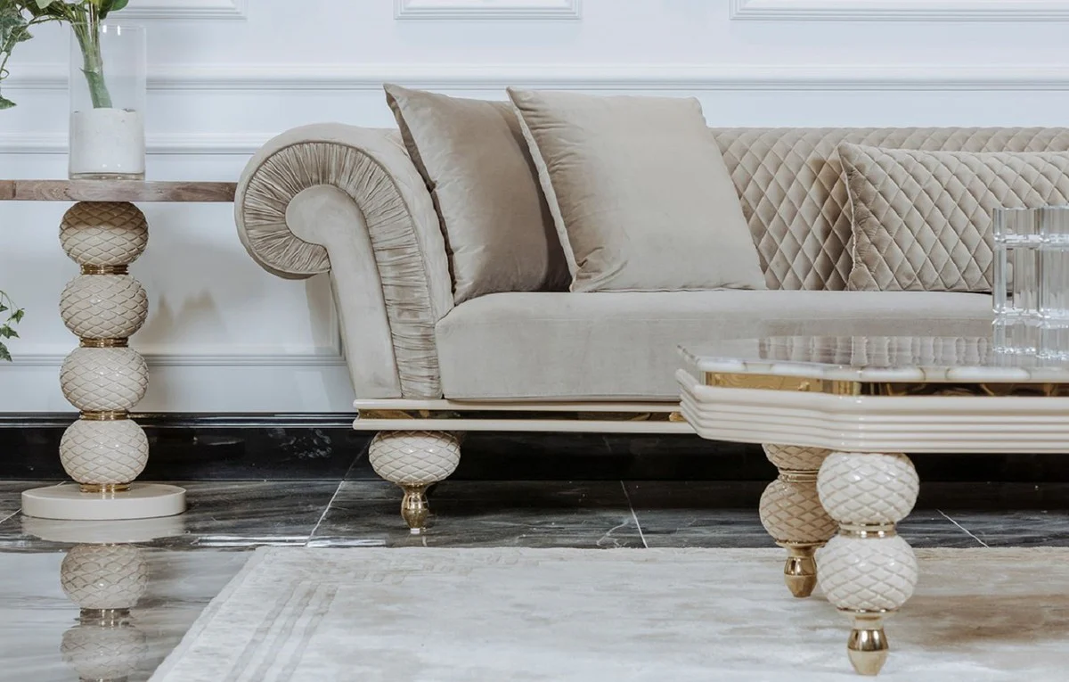 Casa Padrino Sof¨¢ Art Deco de Lujo de 3 Plazas Gris / Oro - Sof¨¢ de la Sala de Estar - Sof¨¢ del Hotel - Muebles de Hotel y Sala de Estar Art Deco de Lujo - Calidad de Lujo