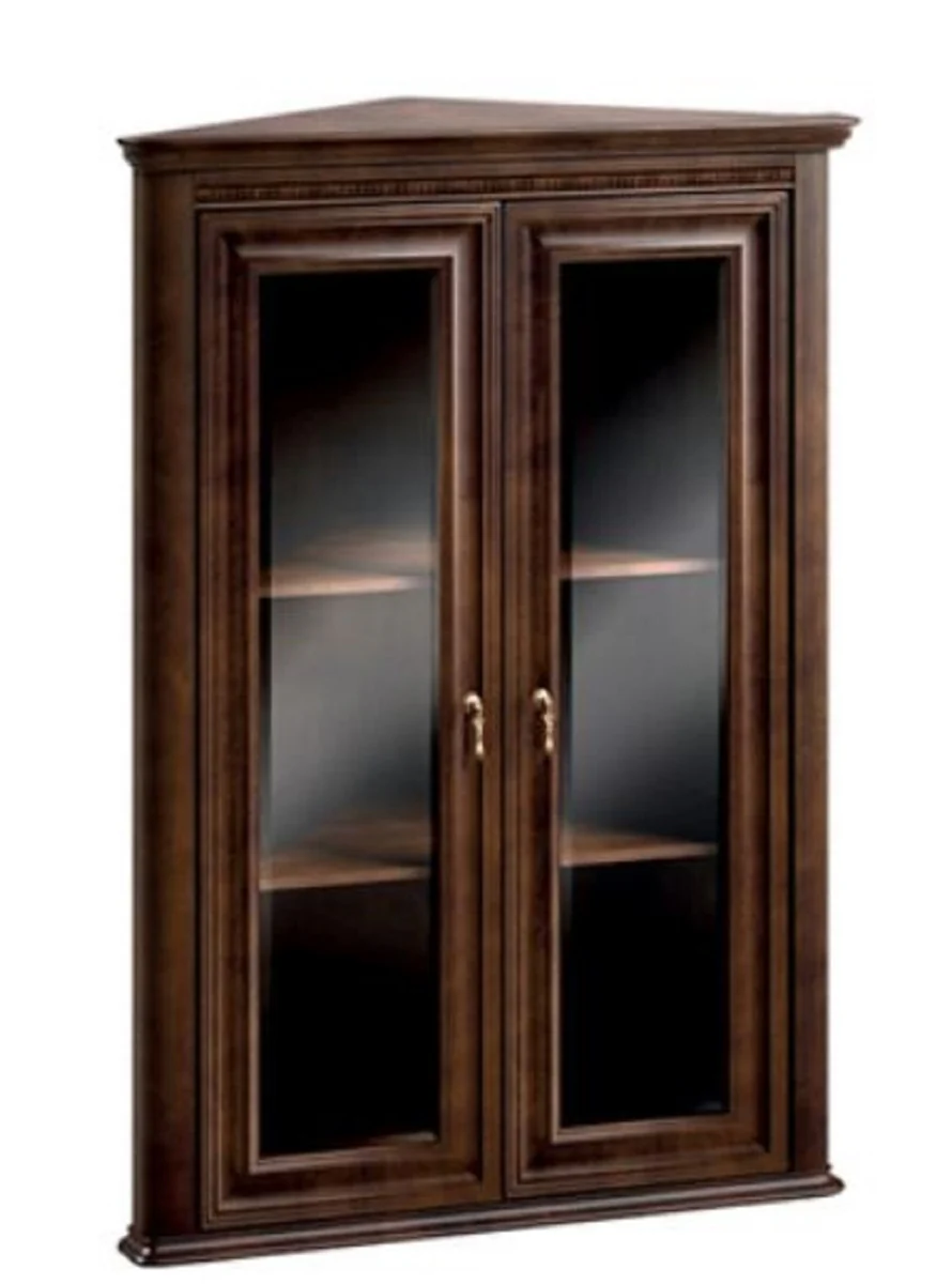 Casa Padrino Gabinete Colgante de Esquina Art Nouveau de Lujo con 2 Puertas de Vidrio Marr¨®n Oscuro 82 x 52,1 x H. 111,6 cm - Muebles de Sala