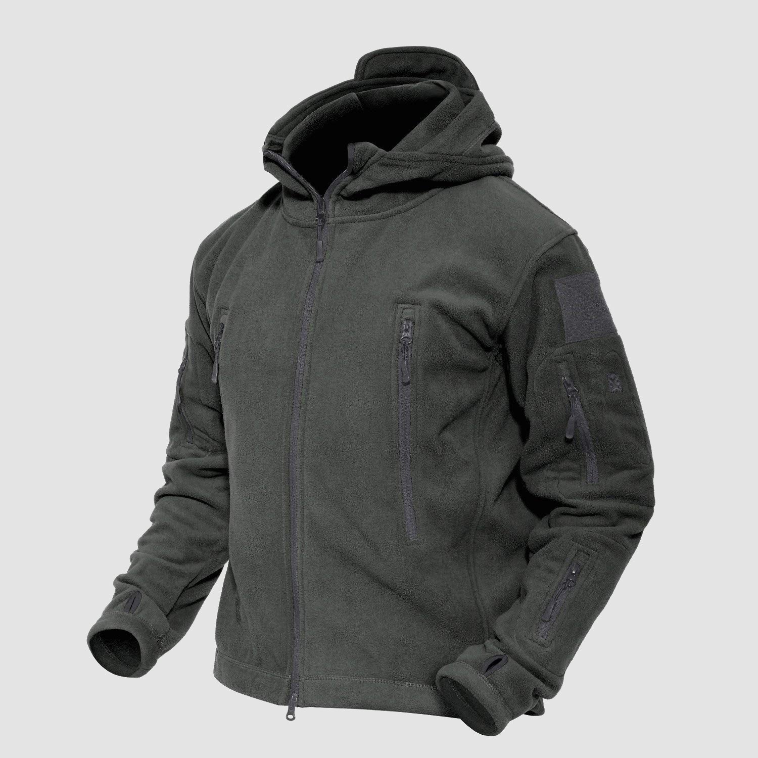 Men's Hoodie Fleece Jacket with 6 Zip-Pockets Warm Winter Jacket Military Tactical Jacket