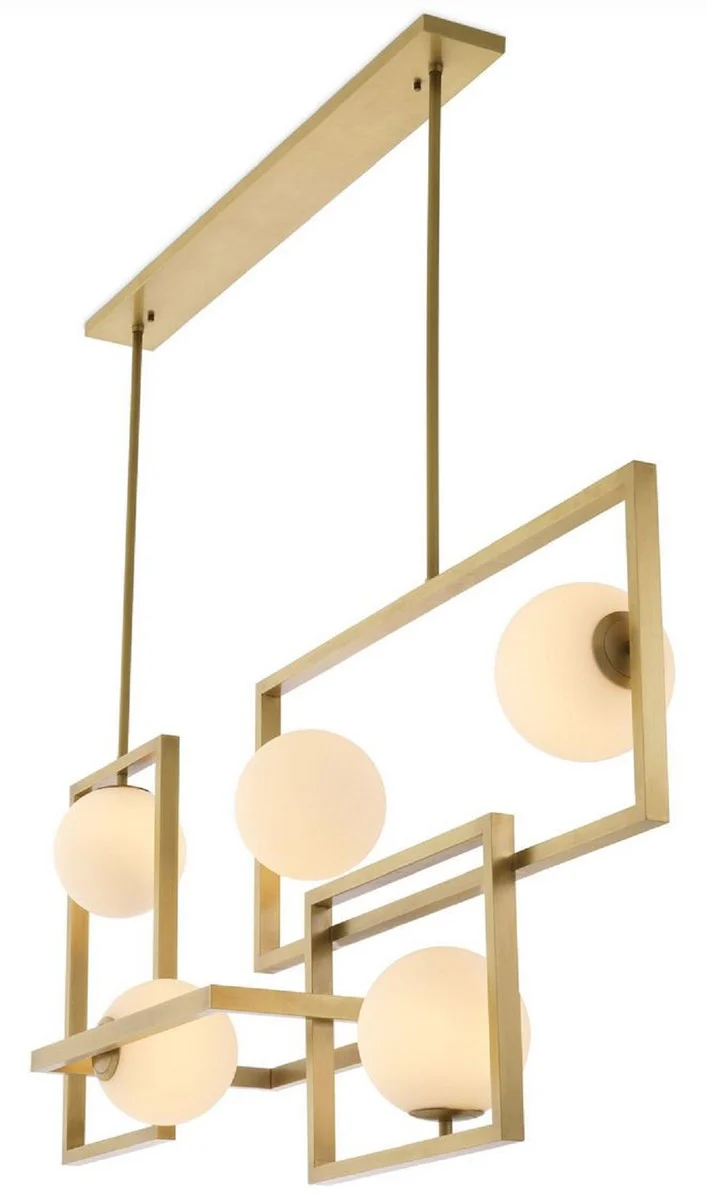 Casa Padrino lámpara de araña Art Deco de lujo latón antiguo / blanco Ø 160 x 38 x A. 70,5 cm - Lámpara de araña de salón - Lámpara de araña de hotel - Calidad de Lujo