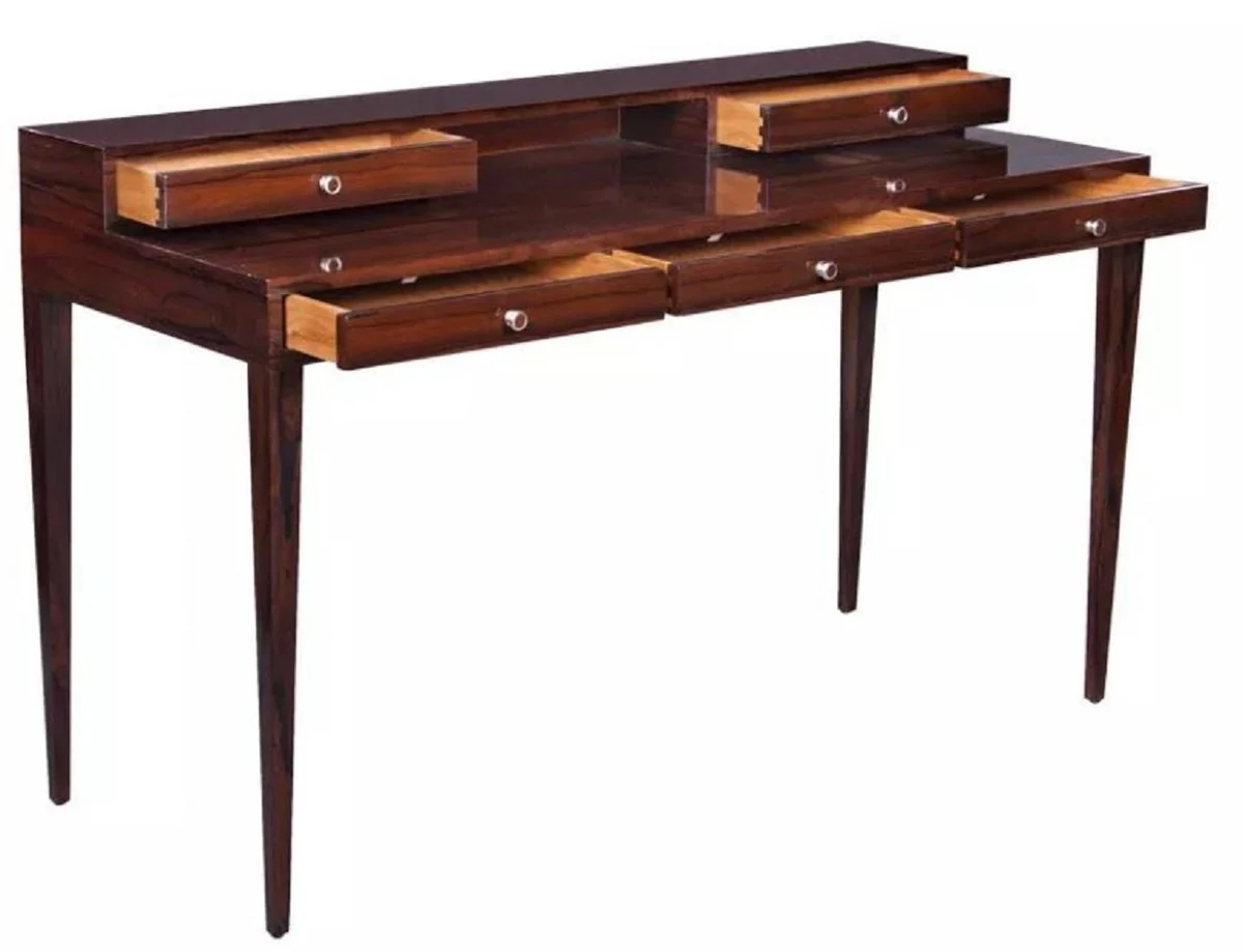 Casa Padrino Escritorio Art Deco de Lujo con 5 Cajones Marr¨®n Oscuro 140 x 55 x A. 86 cm - Mesa de Oficina de Madera Maciza - Muebles de Oficina - Muebles Art Deco - Muebles de Lujo